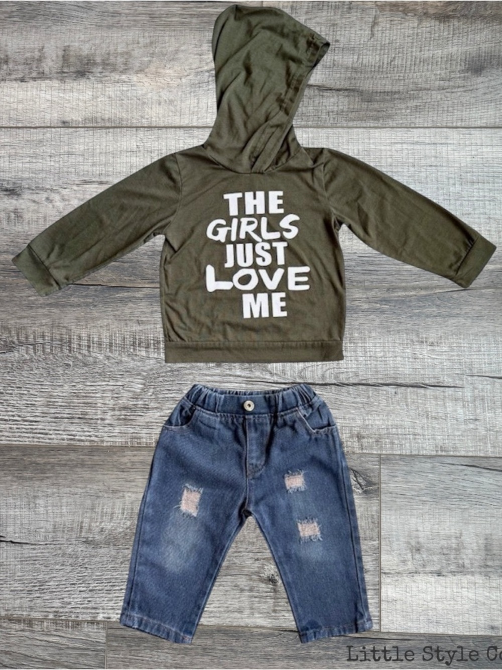 Toddler Boys Outfit Bundle Hoodie + Distressed Jeans 2T Casual Set